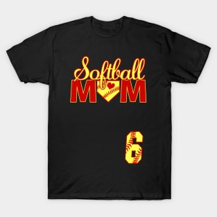 Softball Mom #6 Jersey Favorite Player Biggest Fan Heart Six T-Shirt